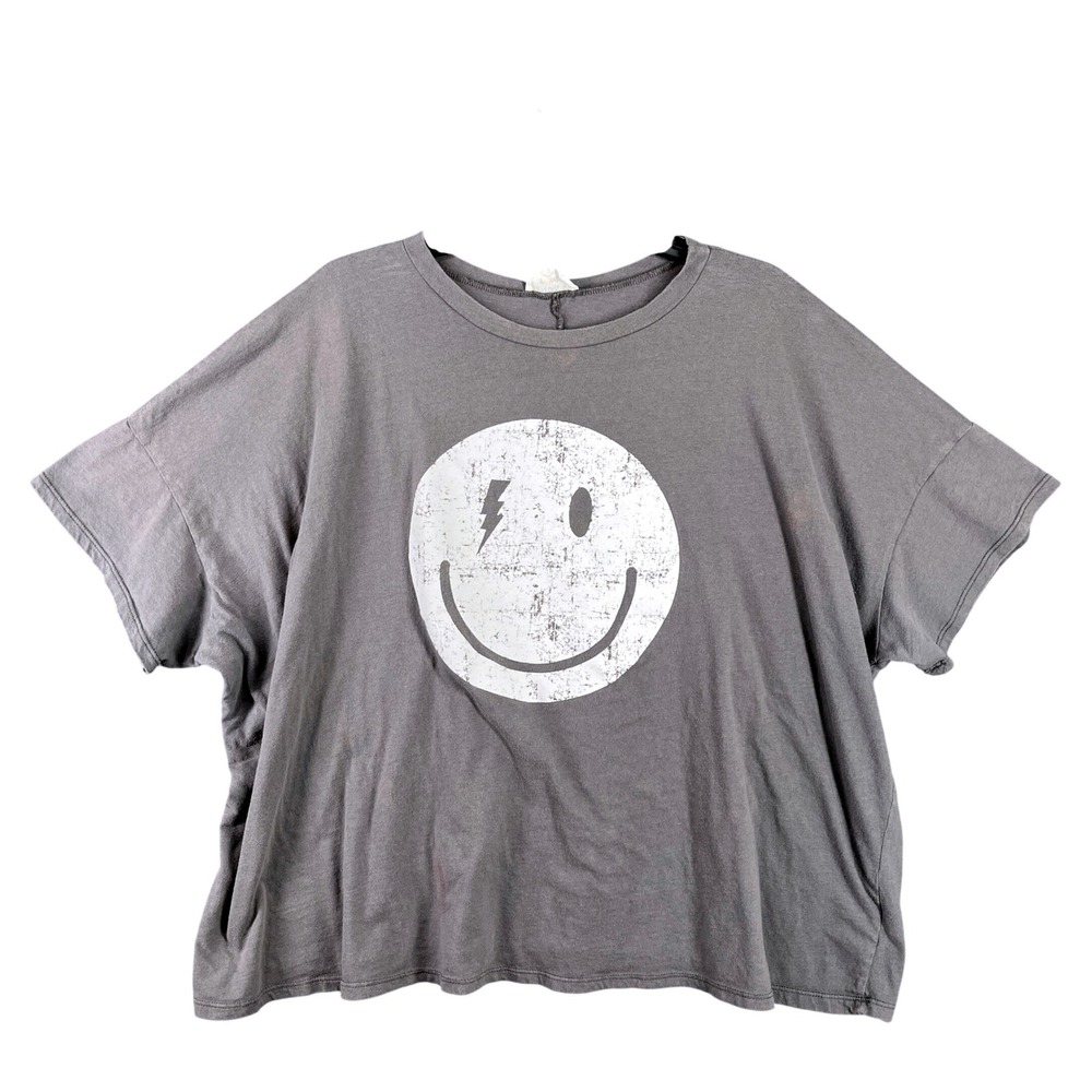 Fantastic Fawn Smiley Face Graphic Tee Womens OS Boxy‎ Lightning Bolt Casual